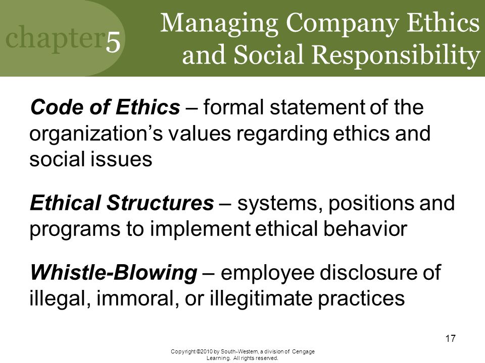 Chapter 4: managing ethics and social responsibility
